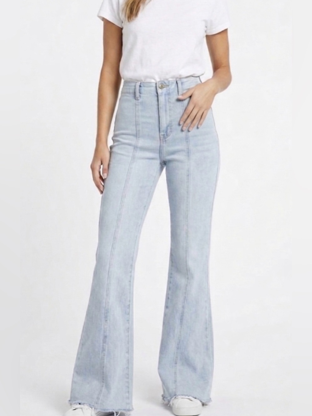 CP Jeans Light Wash High Rise Flare Seam Front Denim 5/27